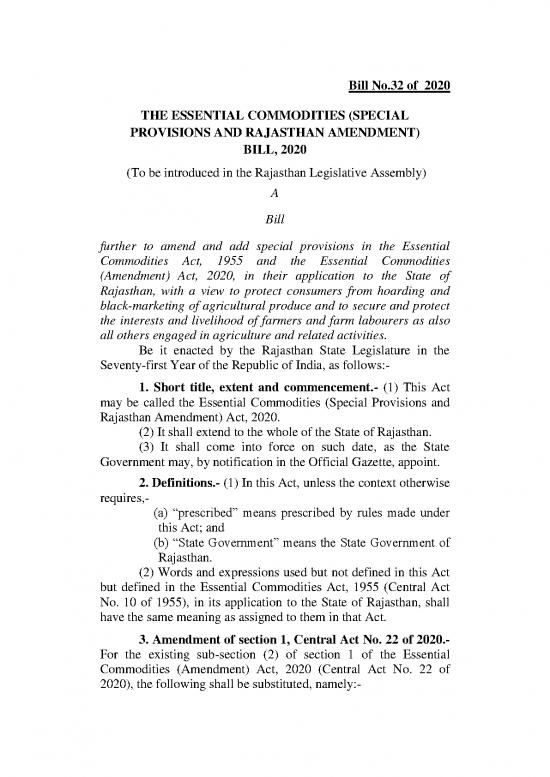 picture_Essential Commodities Act Amendment 2020 Pdf 95016 | Bill 32 Of 2020 Rajasthan