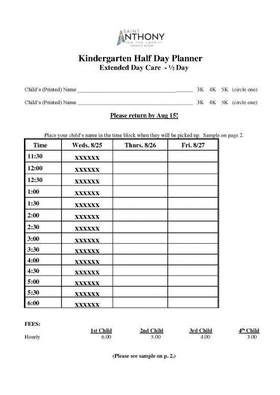 picture Day Planner Pdf 94631 | Kdg Half Day Planner 21 22