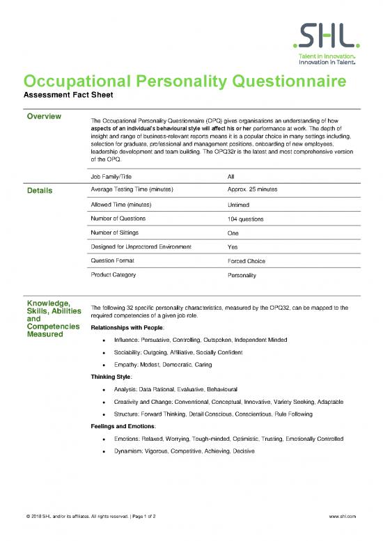 picture Personality Pdf 96669 | Opq Fact Sheet
