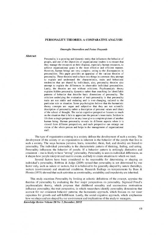 picture_Personality Pdf 96261 | Personality Theories; A Comparative Analysis