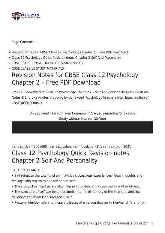 picture Personality Pdf 96706 | Psychology Revision Notes For Self And Personality Of Chapter 2