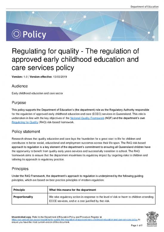 picture1_Education Pdf 95012 | Regulating For Quality The Regulation Of Approved Early Childhood Education And Care Services Policy