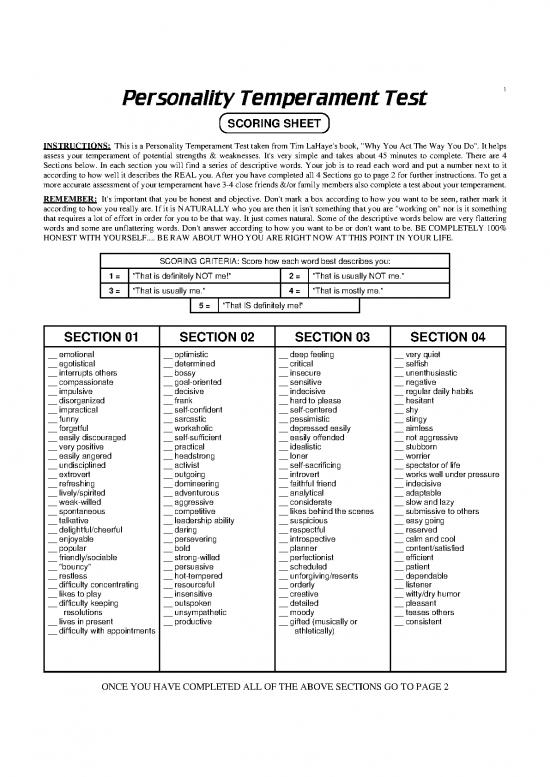 picture Personality Pdf 96985 | Temperament
