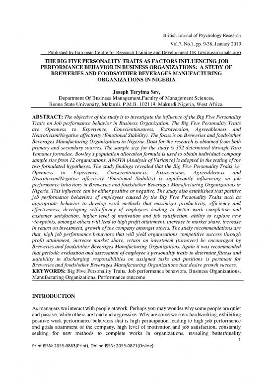 picture Personality Pdf 96958 | The Big Five Personality Traits As Factors Influencing Job Performance Behavior In Business Organizations