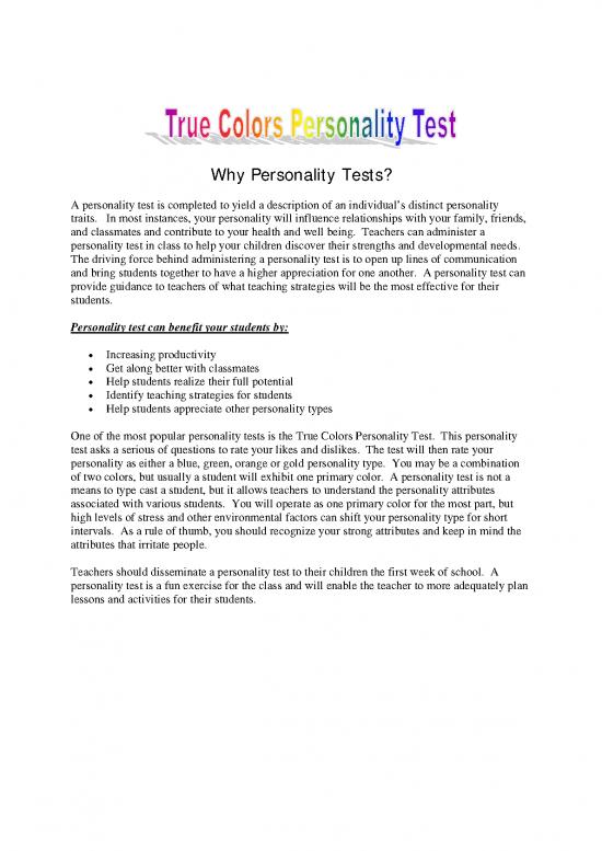 picture_Personality Pdf 95841 | True Colors Test And Explain