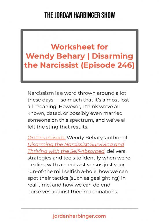 picture Personality Pdf 97085 | Worksheet For Wendy Behary Disarming The Narcissist Episode 246