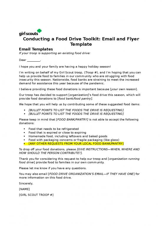picture1_Free Food Drive Template 10446 | Gsusa 2021 Service Project  Fighting Hunger Conducting A Food Drive Email Template Flyer | Flyer Template Word