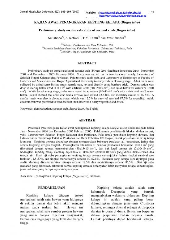 picture1_Pertanian Pdf 8990 | Awal Penangkaran Kepiting Kelapa Birgus Latro | Perikanan Dan Kelautan