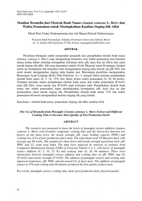 picture Pertanian Pdf 9597 | P Manfaat Bromelin Dari Ekstrak Buah Nanas  Ananas Comosus  Merr  Dan Waktu Pemasakan Untuk Meningkatkan Kualitas Daging Itik Afkir | Pertanian Dan Peternakan