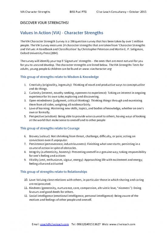 picture Via Character Strengths Pdf 97167 | 17582 Via Strengths Exercise Clive Leach