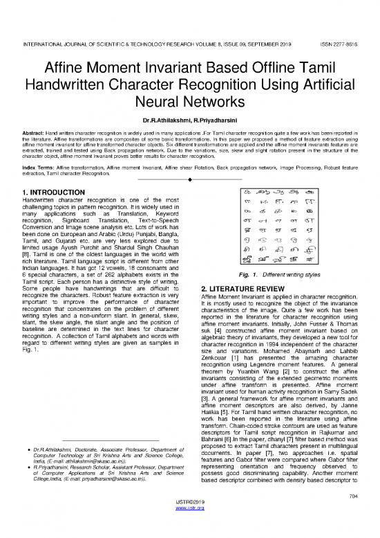picture1_Processing Pdf 99107 | Affine Moment Invariant Based Offline Tamil Handwritten Character Recognition Using Artificial Neural Networks