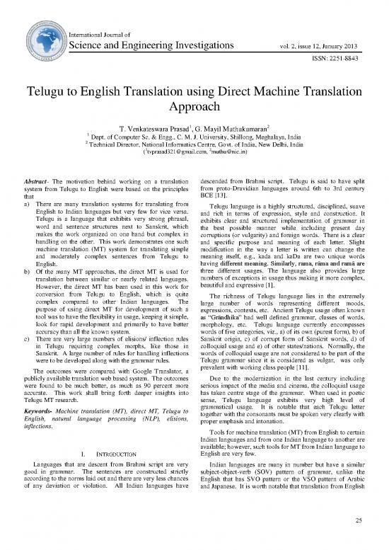 picture1_Journal Pdf 98309 | Arastirmax Telugu English Translation Using Direct Machine Translation Approach