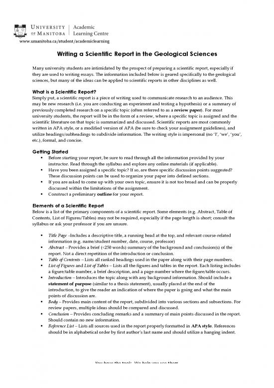 picture Scientific Report Example Pdf 97851 | Geology Report Writing