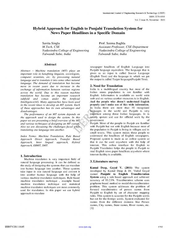 picture1_Language Pdf 99092 | Hybrid Approach For English To Punjabi Translation System For News Paper Headlines In A Specific Domain Ijertv2is110645