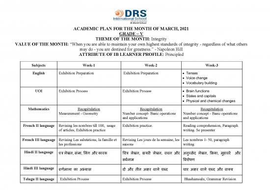 picture Language Pdf 99027 | March 2021   Academic Plan   Class V