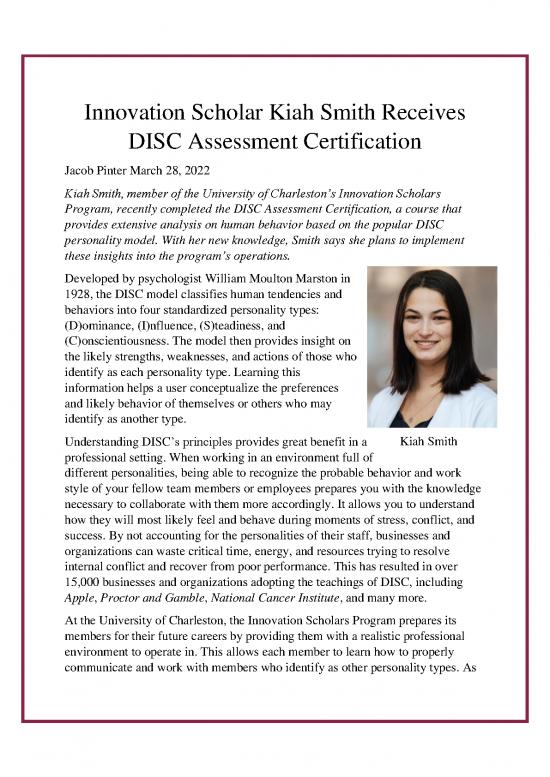 picture Personality Pdf 97362 | Press Release Kiah Smith Disc