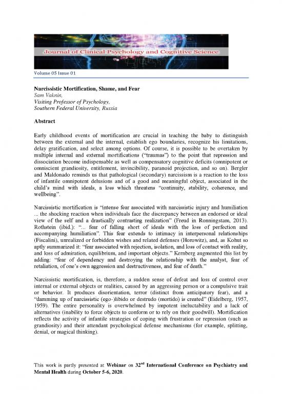 picture_Narcissism Pdf 97242 | Study On Narcissistic Mortification Shame And Fear
