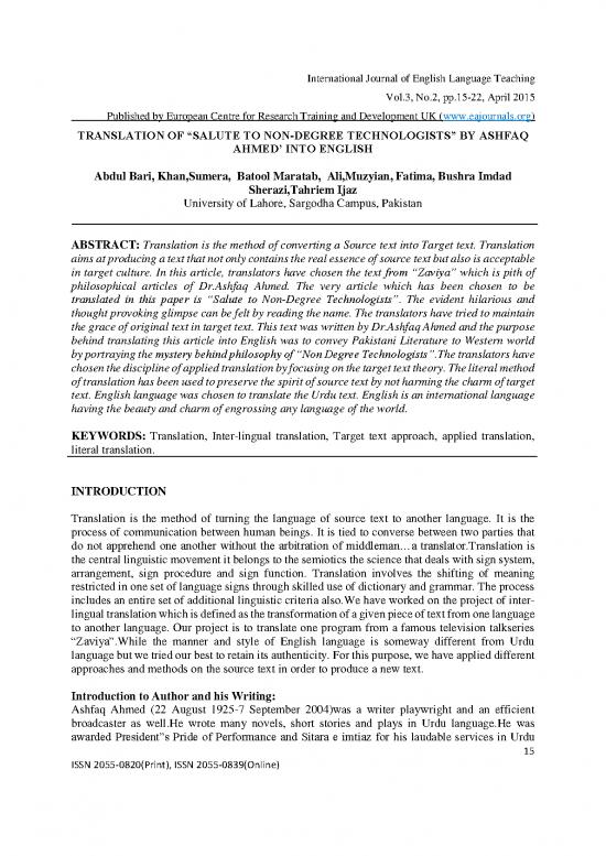 picture1_Language Pdf 99033 | Translation Of    Salute To Non Degree Technologists    By Ashfaq Ahmed    Into English