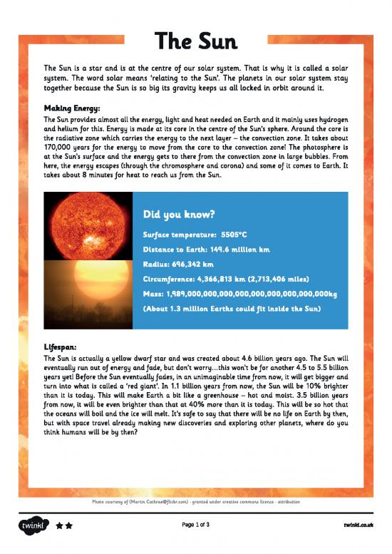 picture_Year 3 Reading The Sun Comprehension With Answers