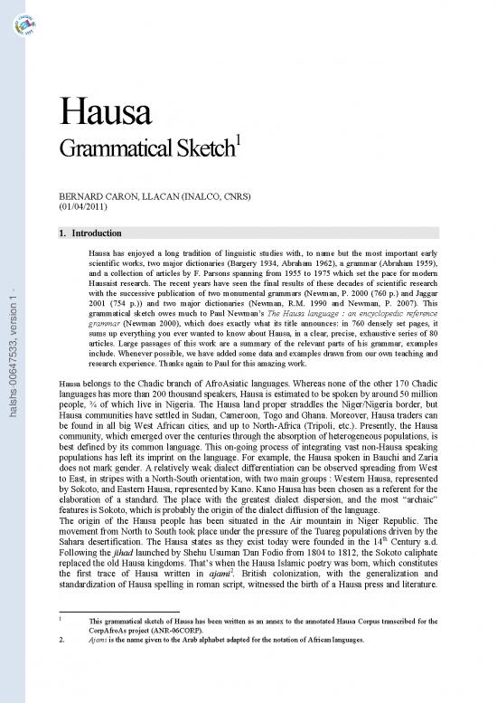 picture_Language Pdf 100253 | Caron2011 Hausa Grammar