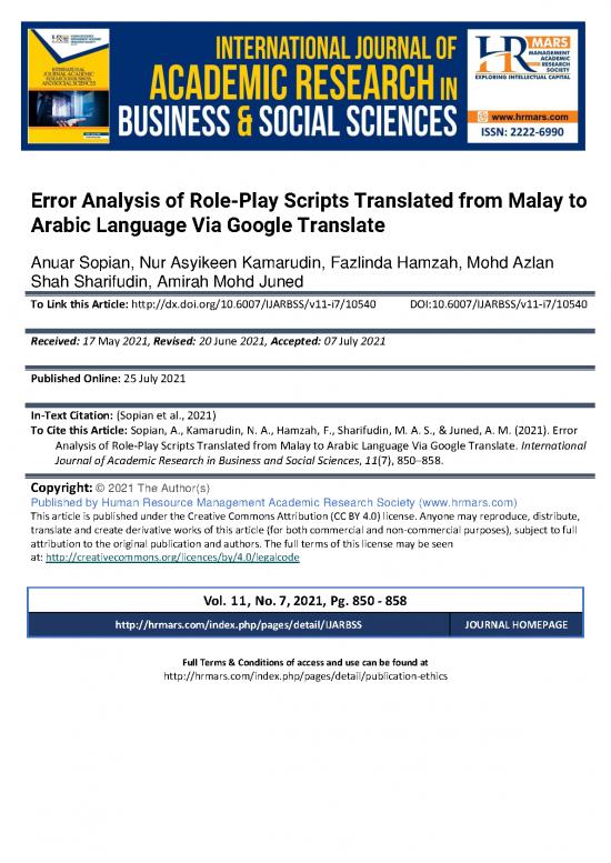picture1_Language Pdf 99732 | Error Analysis Of Role Play Scripts Translated From Malay To Arabic Language Via Google Translate