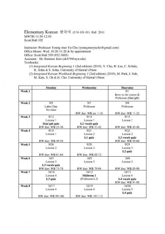 picture Korean Pdf 100676 | Korean 101 Syllabus 2011