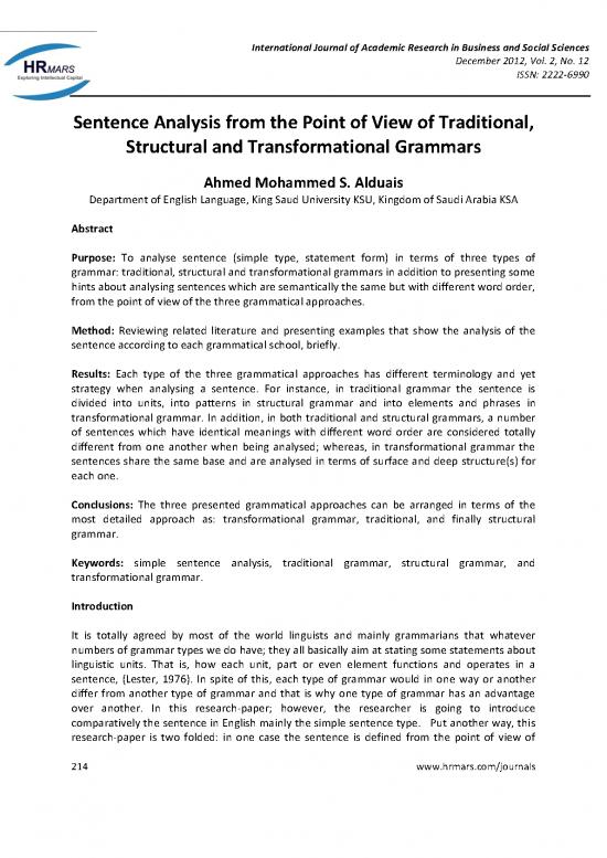 picture Language Pdf 100865 | Sentence Analysis From The Point Of View Of Traditional Structural And Transformational Grammars