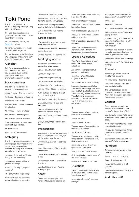 picture Language Pdf 100220 | Toki Pona Cheat Sheet V2