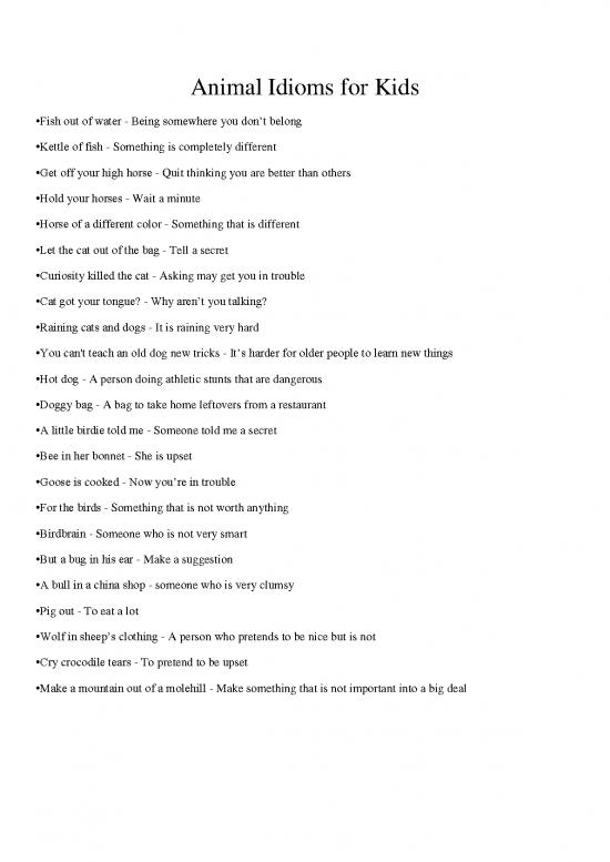 picture Animal Idioms Pdf 103424 | Animal Idioms For Kids