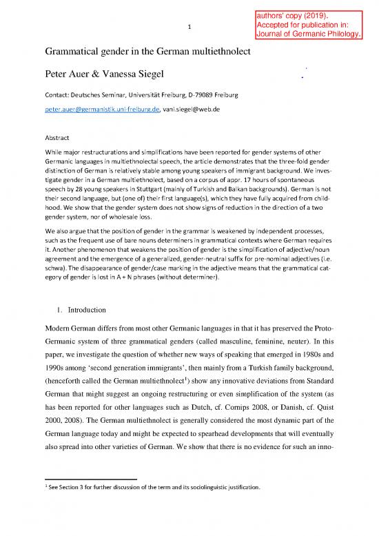 picture1_Pdf Language 104450 | Auer Und Siegel 2020 Grammatical Gender In The German Multi Ethnolect