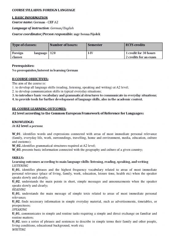 picture Language Pdf 102309 | Course Syllabus German A2