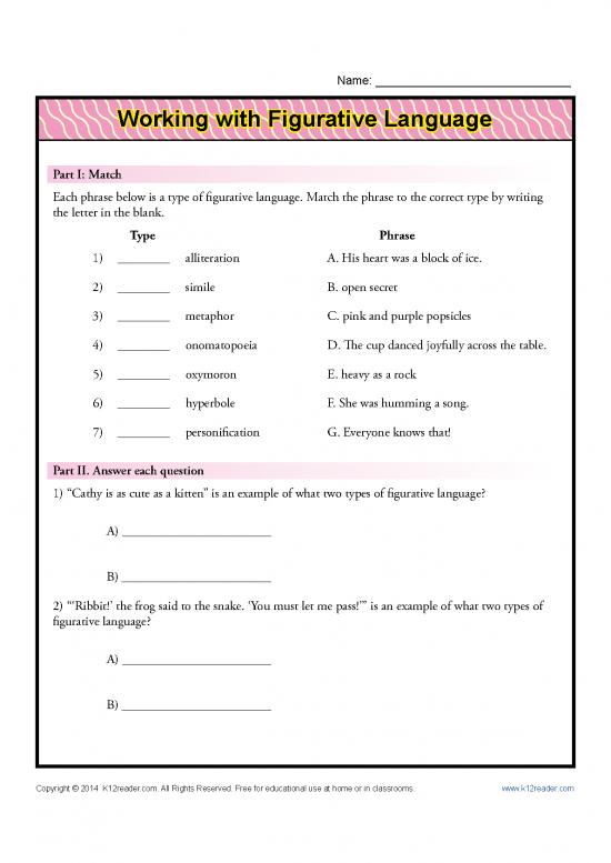 picture Language Pdf 103587 | Figurative Language Practice Worksheet