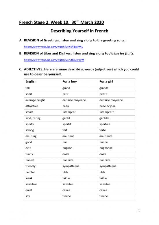 picture1_Pdf French Stage 2 Week 10 30th March, Adjectives   Describing Yourself