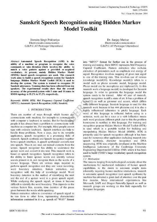 picture1_Sanskrit Pdf 102242 | Sanskrit Speech Recognition Using Hidden Markov Model Toolkit Ijertv3is100141