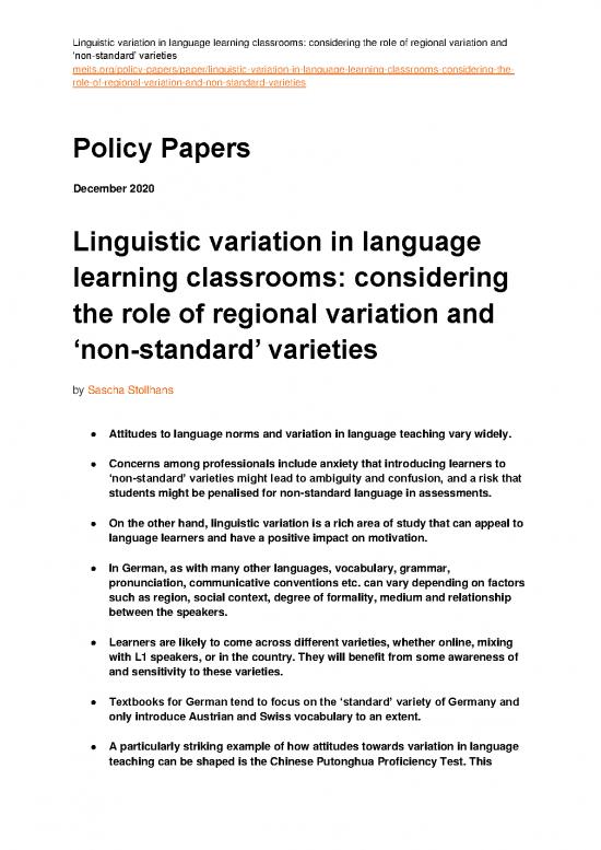 picture_Language Pdf 103235 | Stollhans 2020 Linguistic Variation In Language Learning Classrooms Considering The Role Of Regional Variation And Non Standard Varieties