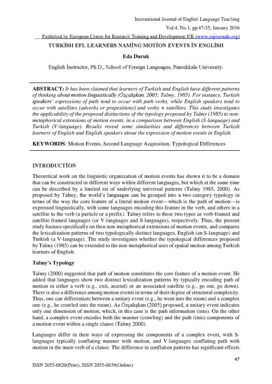 picture Language Pdf 103004 | Turkish Efl Learners Naming Motion Events   N English