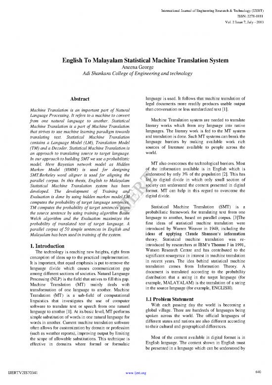 picture_Learning Pdf 106228 | English To Malayalam Statistical Machine Translation System Ijertv2is70341