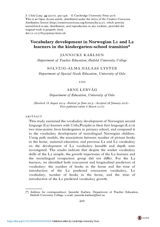picture_Norwegian Vocabulary Pdf 106060 | Vocabulary Development In Norwegian L1 And L2 Learners In The Kindergartenschool Transition