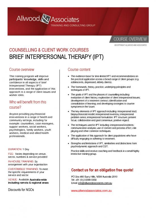 picture_Counselling Techniques Pdf 107958 | Brief Interpersonal Therapy Ipt Training
