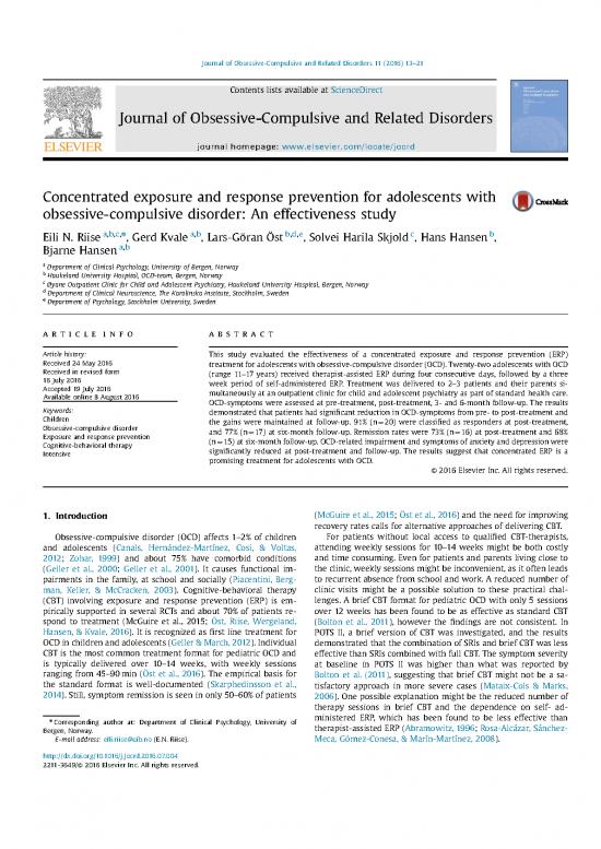 picture Exposure Response Prevention Pdf 108083 | Concentrated Exposure And Response Prevention For Adolescents With Ocd