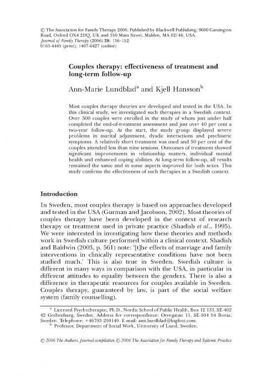 picture1_Study Pdf 107568 | Couples Therapy Effectiveness Of Treatment And Long Term Follow Up  Lundblad  A   Hansson  K  May2006
