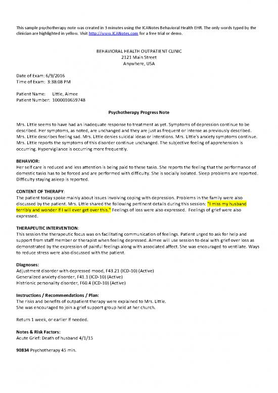 picture Psychotherapy Pdf 108679 | Depression Anxiety Psychotherapy Progress Note Example