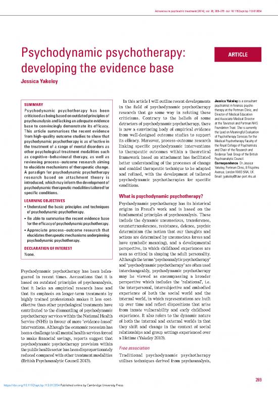 picture Psychotherapy Pdf 108402 | Div Class Title Psychodynamic Psychotherapy Developing The Evidence Base Div