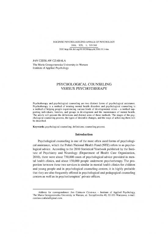 picture Theories Of Counseling Pdf 108757 | Roczniki Psychologiczne 20163 Ar Ang  Czabala