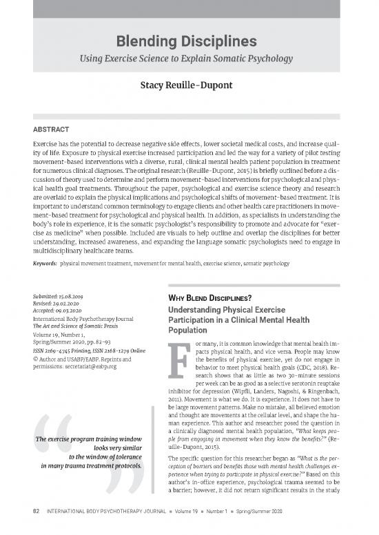 picture1_Exposure Therapy Pdf 108677 | Stacey Reuille Dupont   Blending Discipline Using Exercise Science To Explain Somatic Psychology