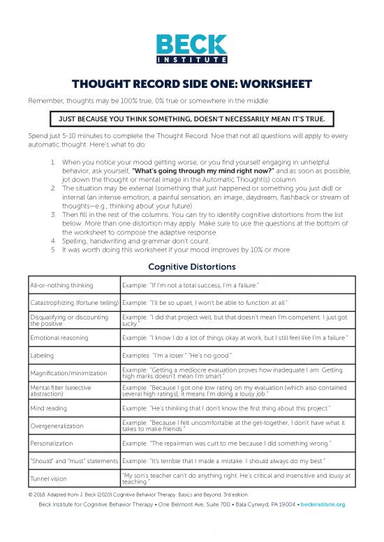 picture1_Cognitive Therapy Pdf 107230 | Thought Record Worksheet