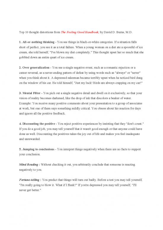 picture The Feeling Good Handbook Pdf 107786 | Top 10 Thought Distortions