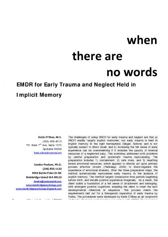 picture1_Emdr Pdf 107371 | When There Are No Word Emdr For Early Trauma And Neglect Held In Implicit Memor Katie Oshea  2009