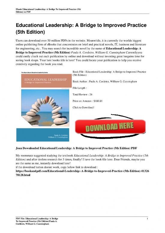 picture Educational Leadership Pdf 112197 | Educational Leadership A Bridge To Improved Practice 5th Edition By Paula A Cordeiro William G