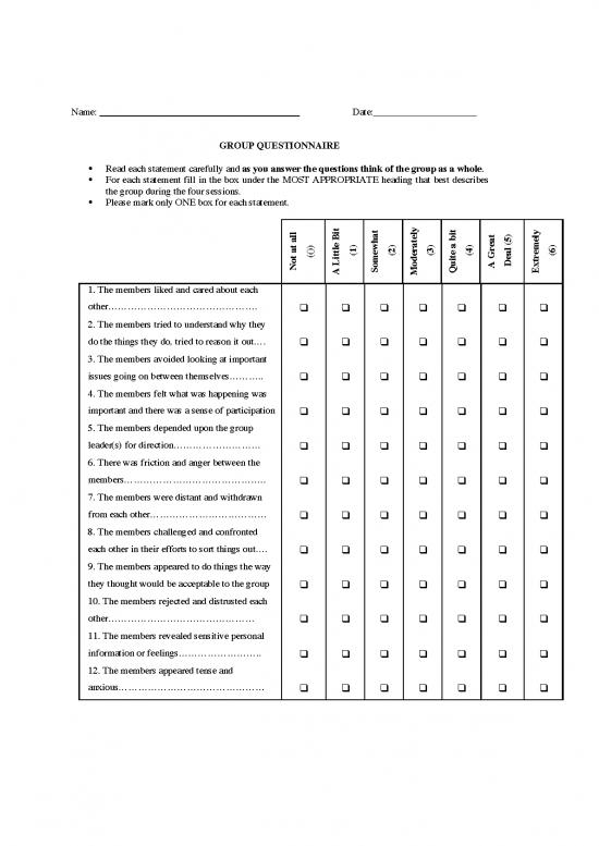 picture Group Therapy Questionnaire Pdf 110175 | Groupcohesionscale